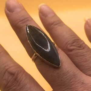 Silver-Tone Ring with Large Marquise Shaped Cabachon